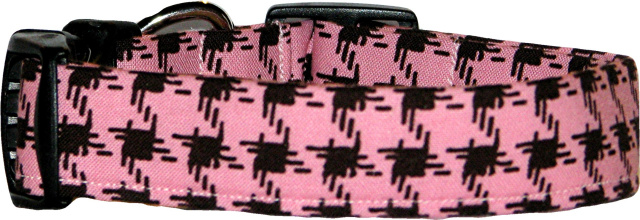 Pink & Brown Houndstooth Handmade Dog Collar